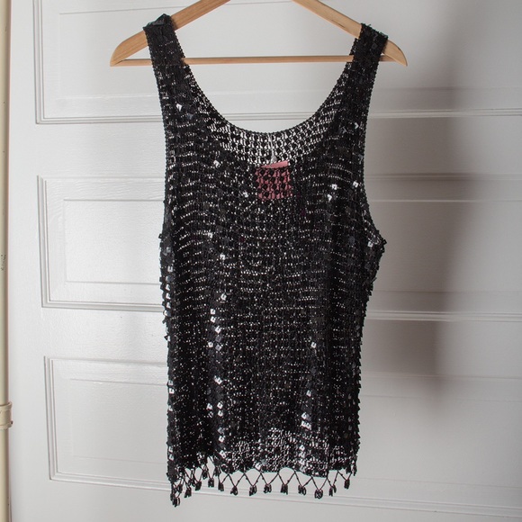 Vintage Black Beaded Sequin Sleeveless Top - Picture 2 of 6